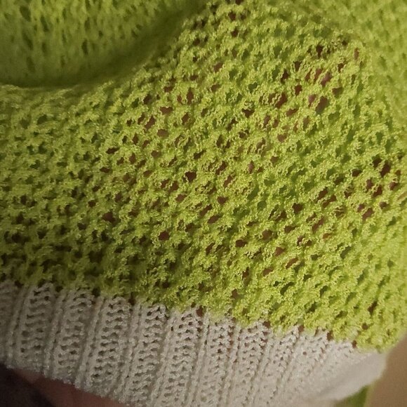 Uniq Lime Green White Open Knit Cropped Sweater Small - Picture 3 of 6